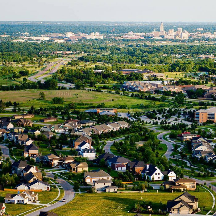 Aerial view of suburb community in Lincoln, NE
