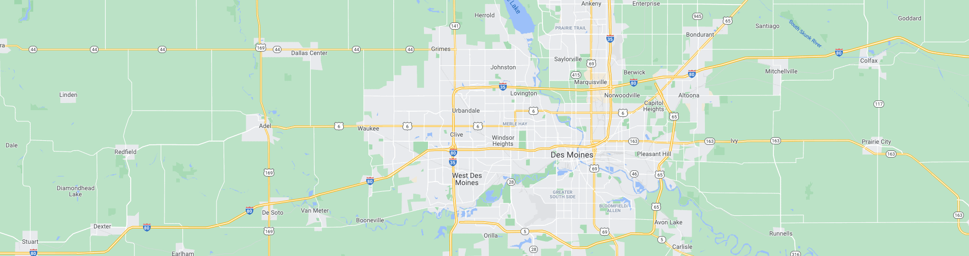Google map screenshot of Des Moines and Urbandale Iowa